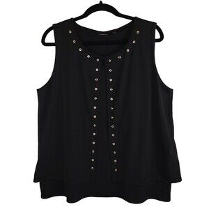 Rafaella Black Blouse Women’s XL Sleeveless Drape Open Front Faux Layered Look